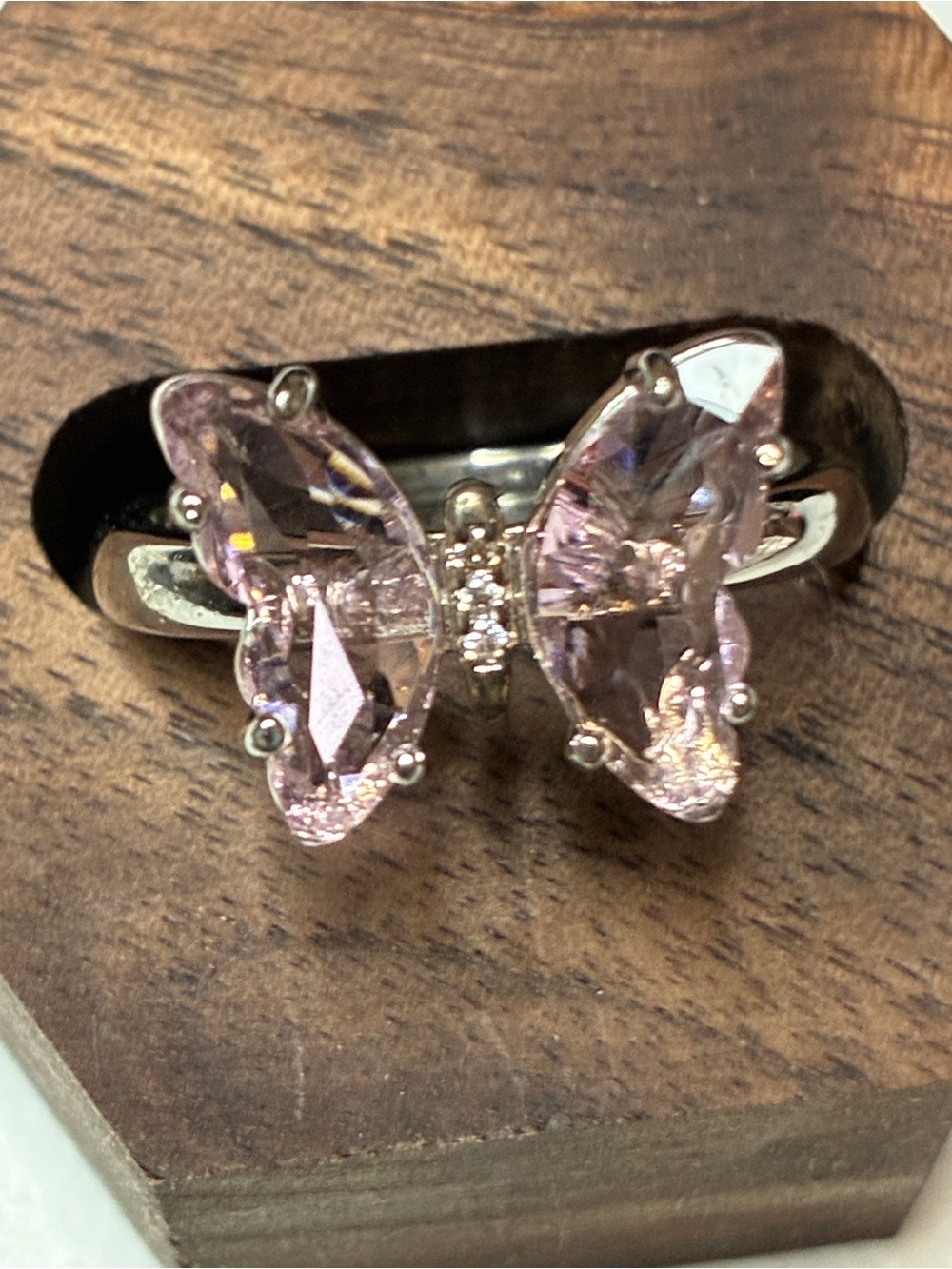 Pink Swarovski Crystal& Sterling Silver Butterfly Ring -8